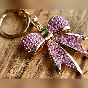 Pink Crystal Bow Bag Charm NIP